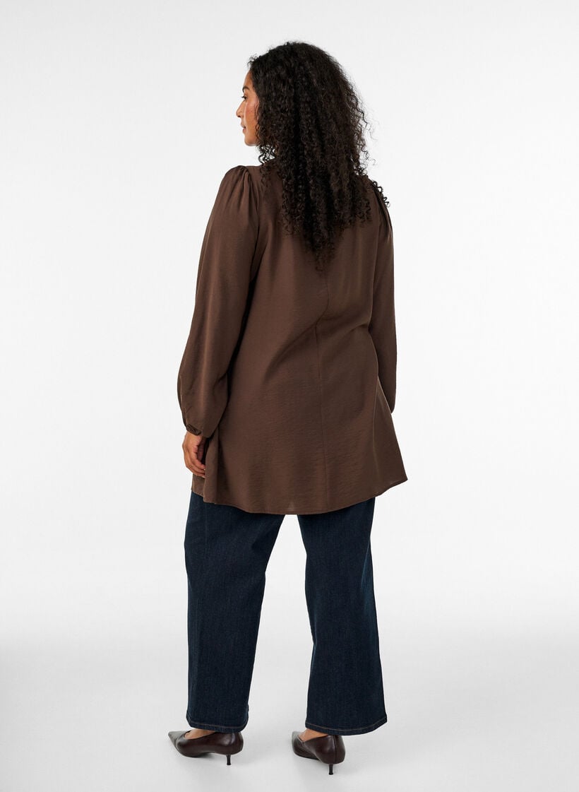 Viscose tuniek met kanten detail, Bruin, Model image number 2