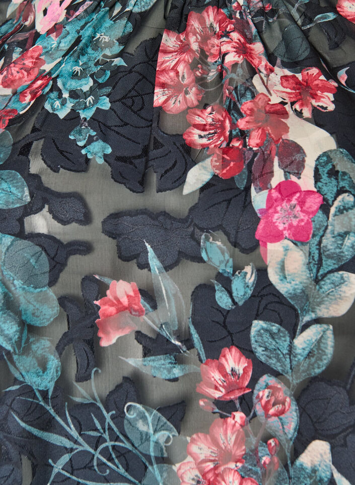 Blouse met bloemenprint en geweven textuur, Zwart, Packshot image number 2