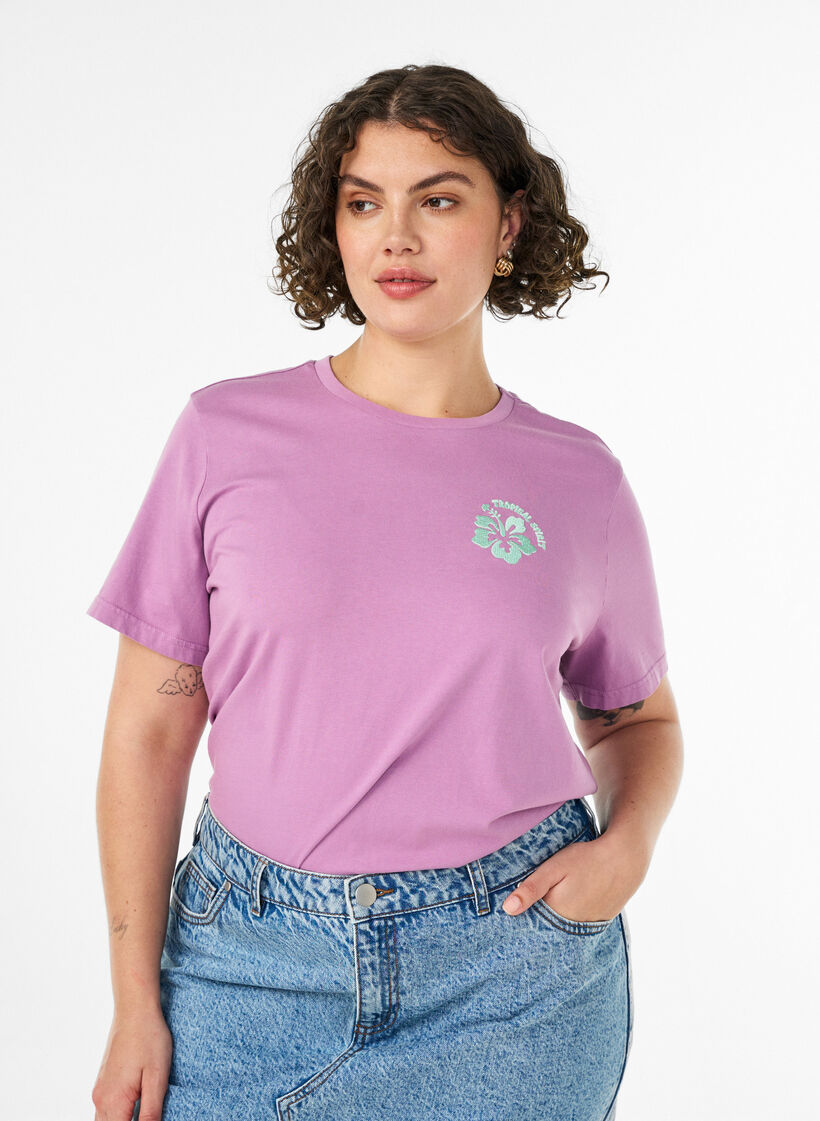 T-shirt van biologisch katoen met print op de rug, Roze, Model image number 0