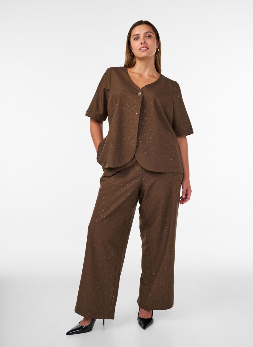 Broek met glitter en wijde pijpen, Bruin, Model image number 0