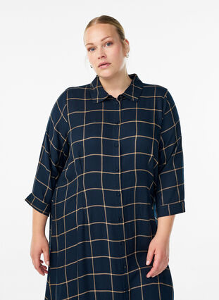 ZizziLange geruite overhemdjurk, Blue Beige Check, Model image number 2