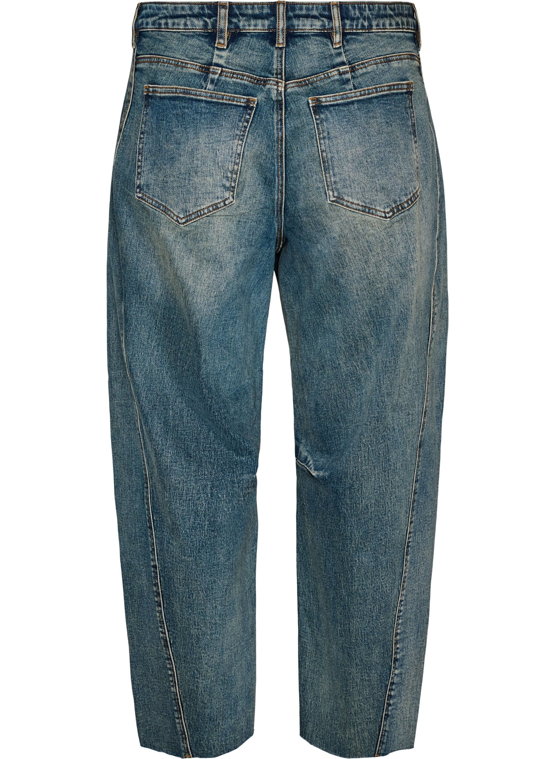 ZizziBarrel-fit jeans met een distressed wash, Blauw, Packshot image number 1