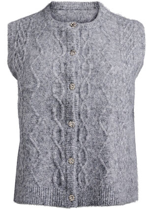 ZizziGebreid vest met patroon en decoratieve knopen, Medium Grey Melange, Packshot image number 0