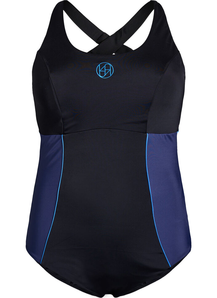 Sportbadpak met kruiselingsbandjes, Zwart, Packshot image number 0