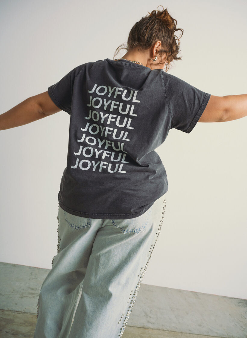 T-shirt in biologische katoen met print op de achterkant, Grijs, Image image number 0