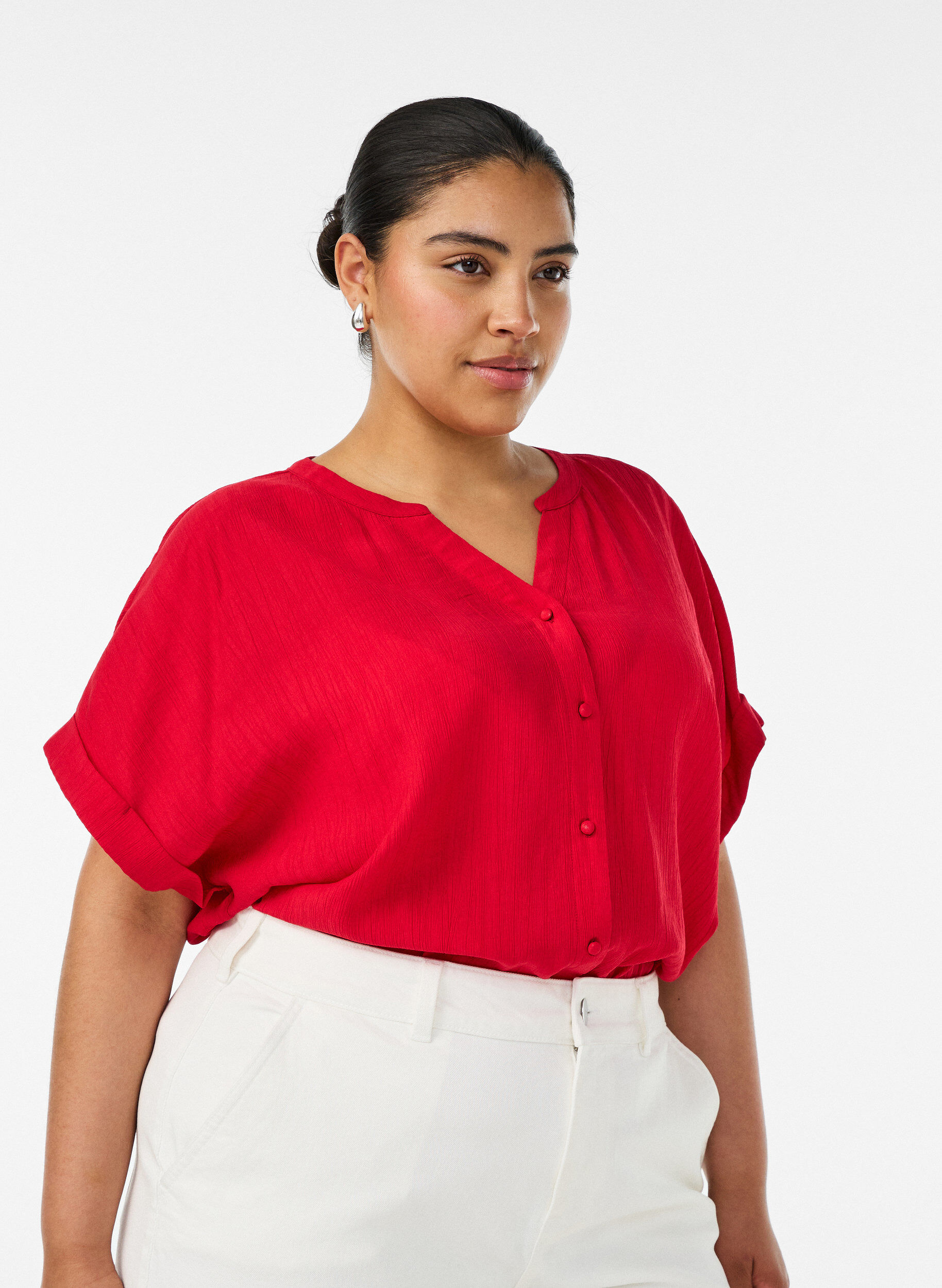 Viscose blouse met knoopjes en textuur, Rood, Model