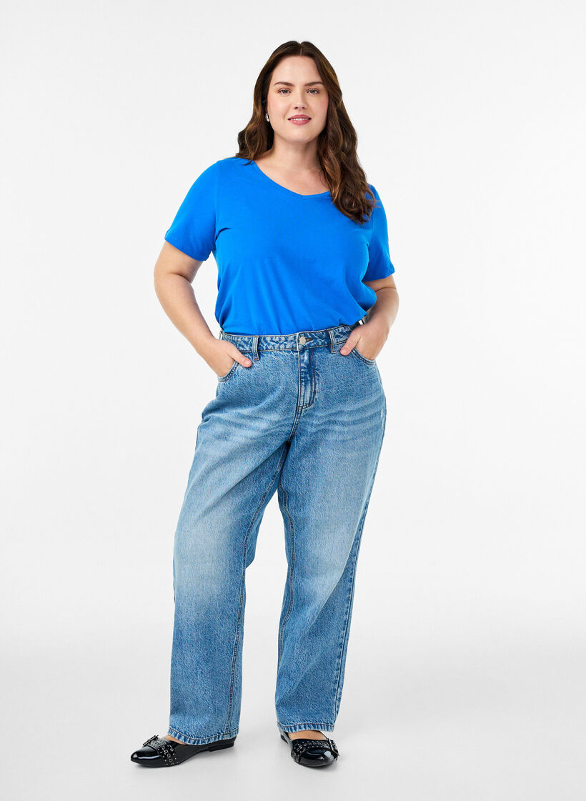 Effen basic katoenen T-shirt, Blauw, Model image number 1