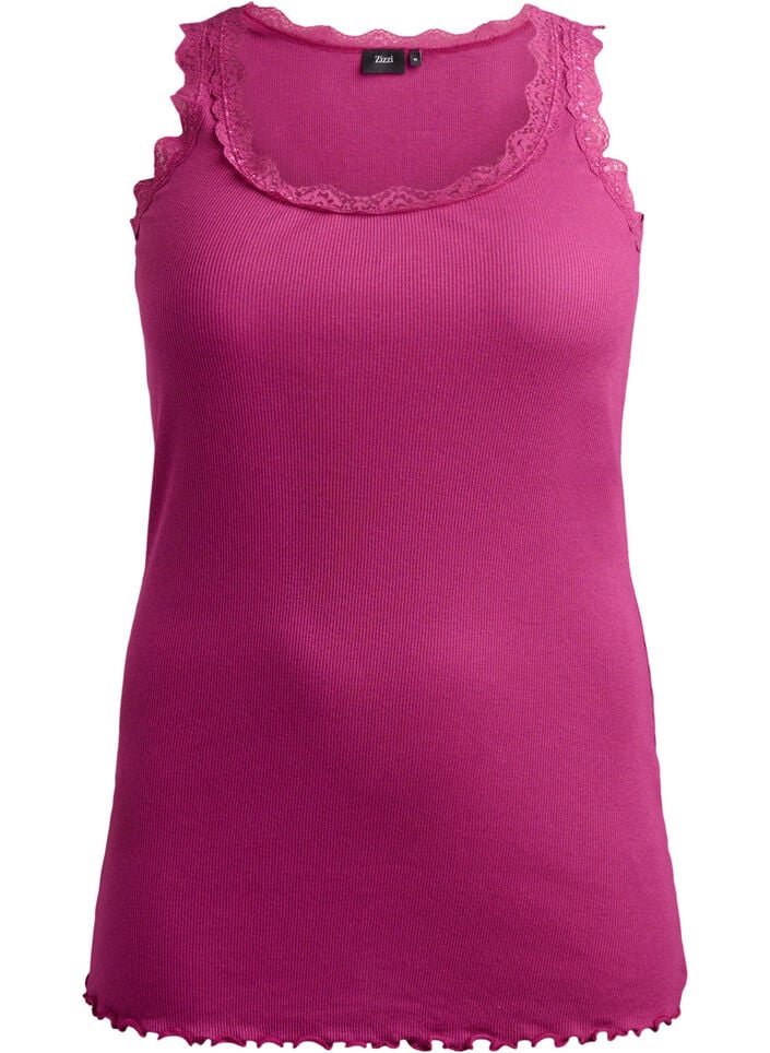 Top met kanten afwerking, Rood, Packshot image number 0