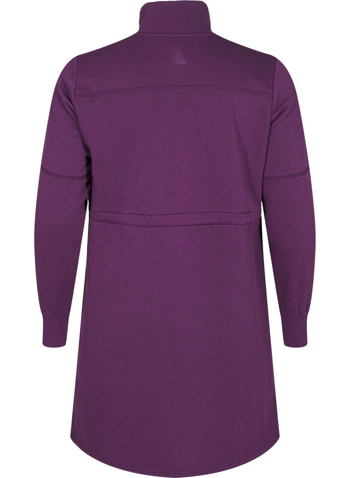 Korte sweatshirt jurk met een col en verstelbare taille, Deep Purple, Packshot