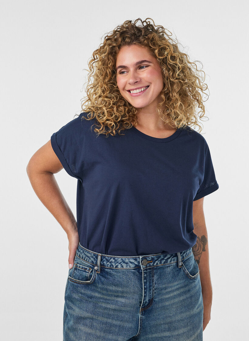 T-shirt met korte mouwen van katoenmix, Blauw, Model image number 0