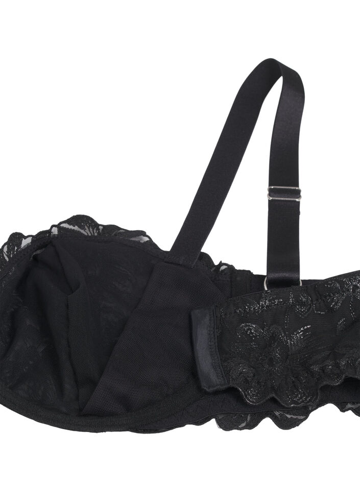 Balconette behá met beugel en geborduurd kant, Black, Packshot