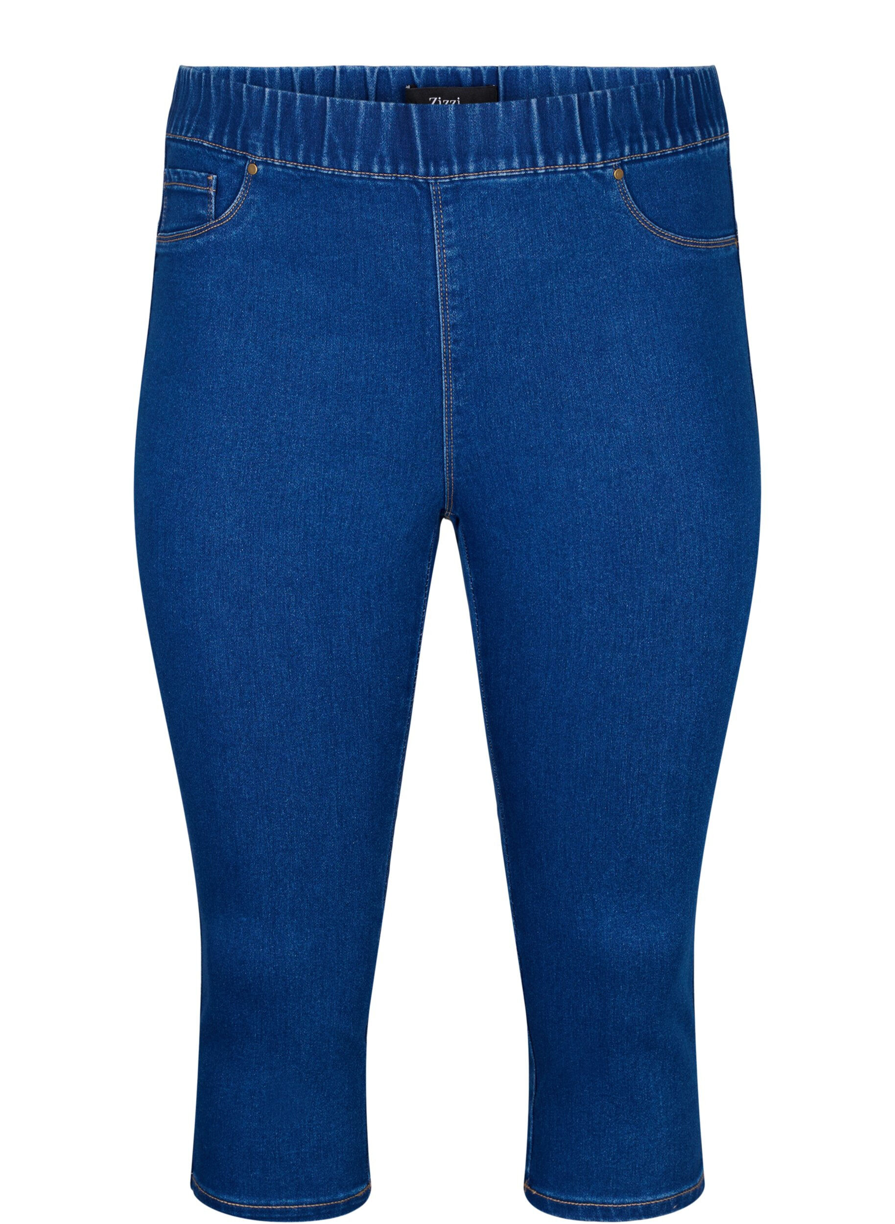 Denim capribroek met elastische tailleband