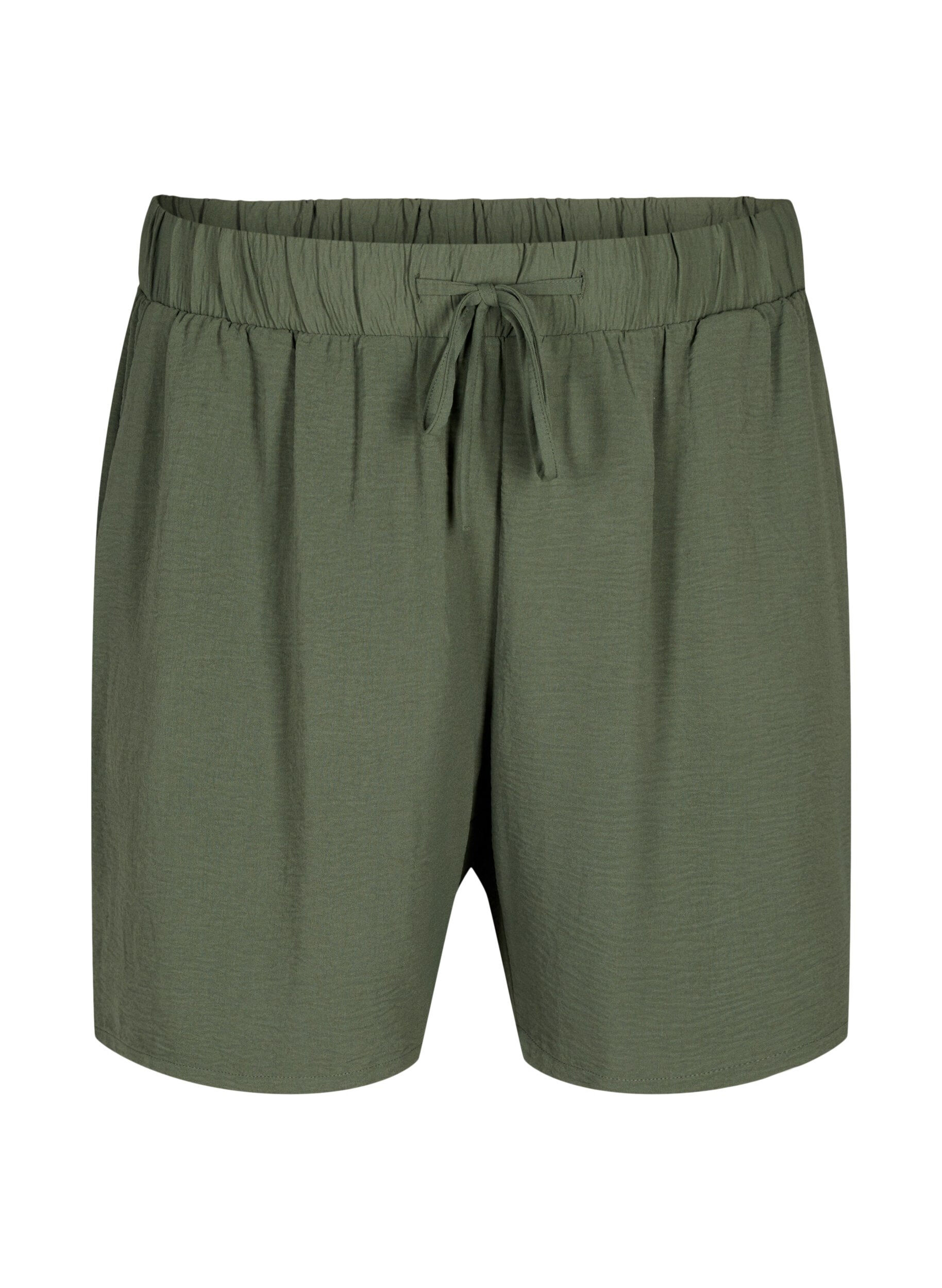 ZizziKorte broek met zakken en elastische tailleband, Groen, Packshot image number 0