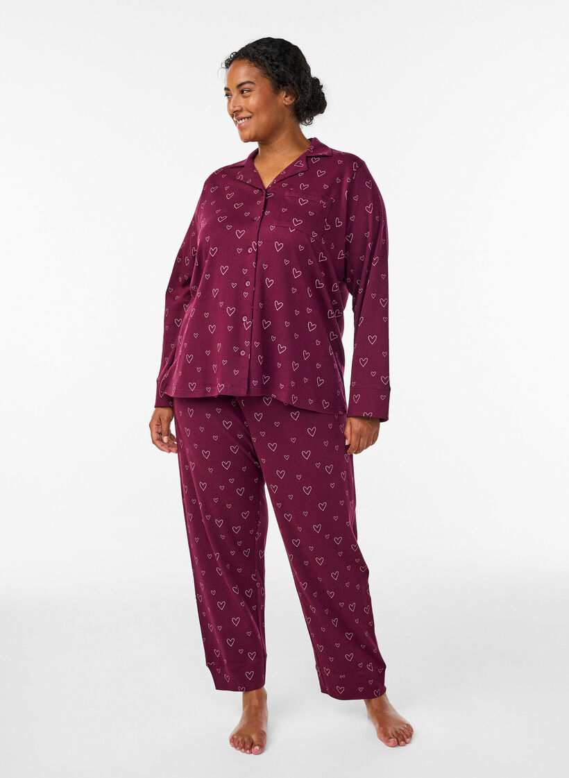 Katoenen pyjamashirt met borstzak, Donker Bordeaux, Model