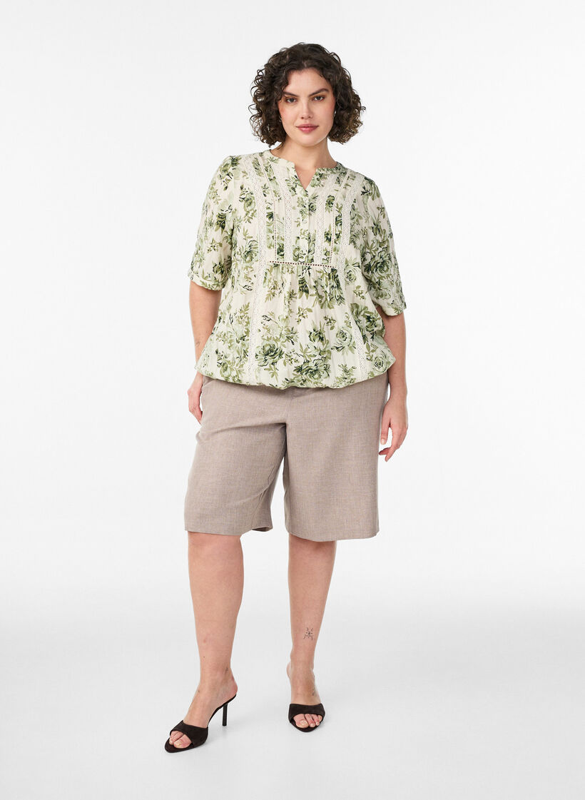 Blouse met print en 1/2 mouwen, Groen, Model image number 1