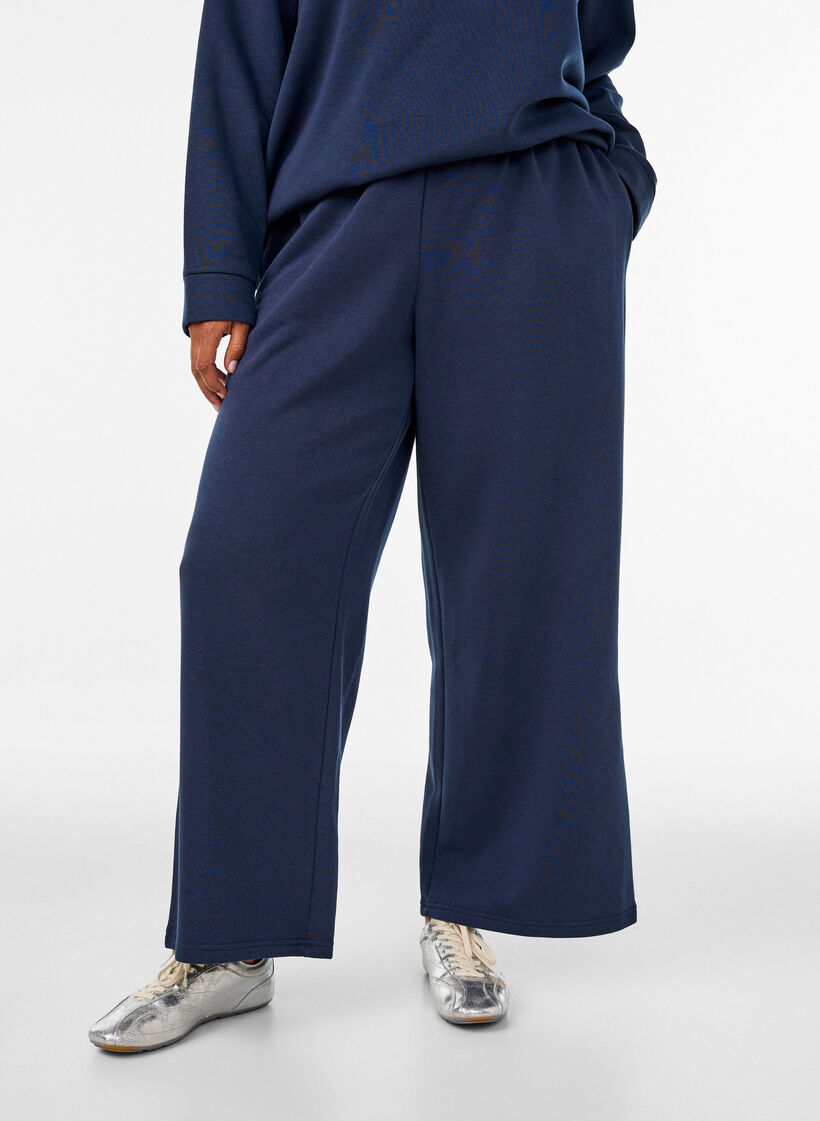 Sweatpants met hoge taille en wijde pijpen, Blauw, Model image number 2