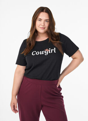 ZizziFLASH - T-shirt met print, Black Cowgirl, Model image number 0