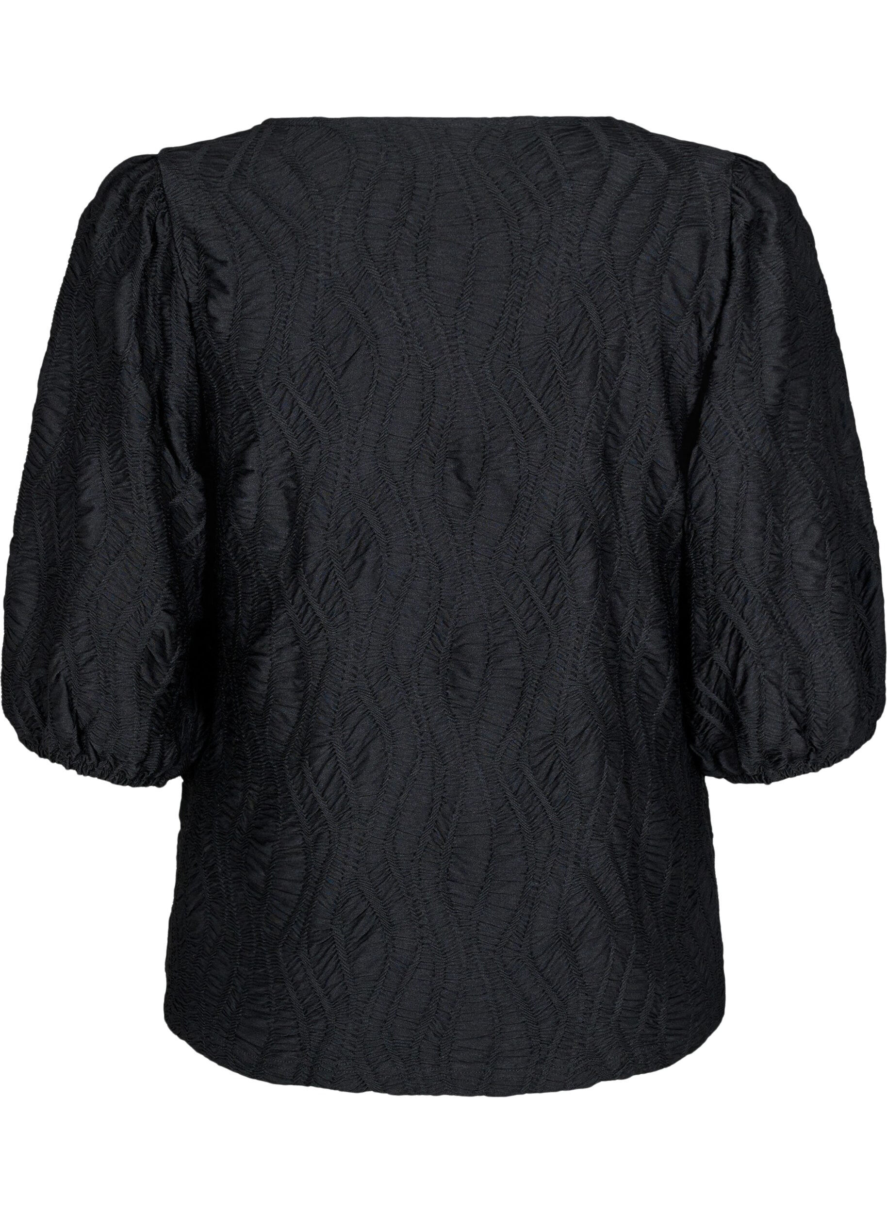 ZizziBlouse met textuur en 3/4 mouwen, Zwart, Packshot image number 1