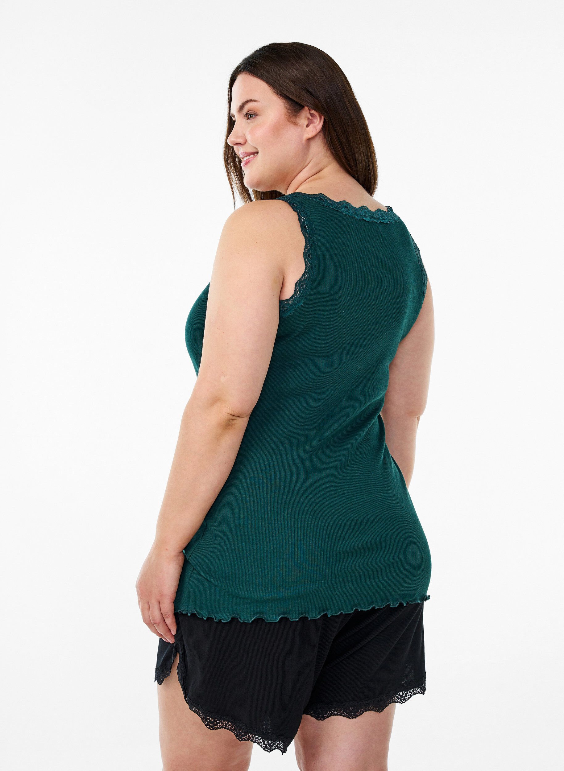 ZizziTop met kanten rand, Groen, Model image number 2