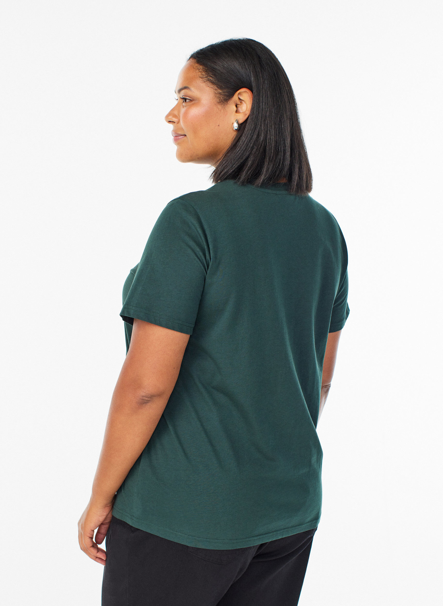ZizziBasic katoenen T-shirt met ronde hals, Groen, Model image number 2