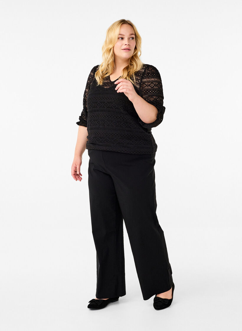 Wijde broek met elastische tailleband, Zwart, Model image number 0