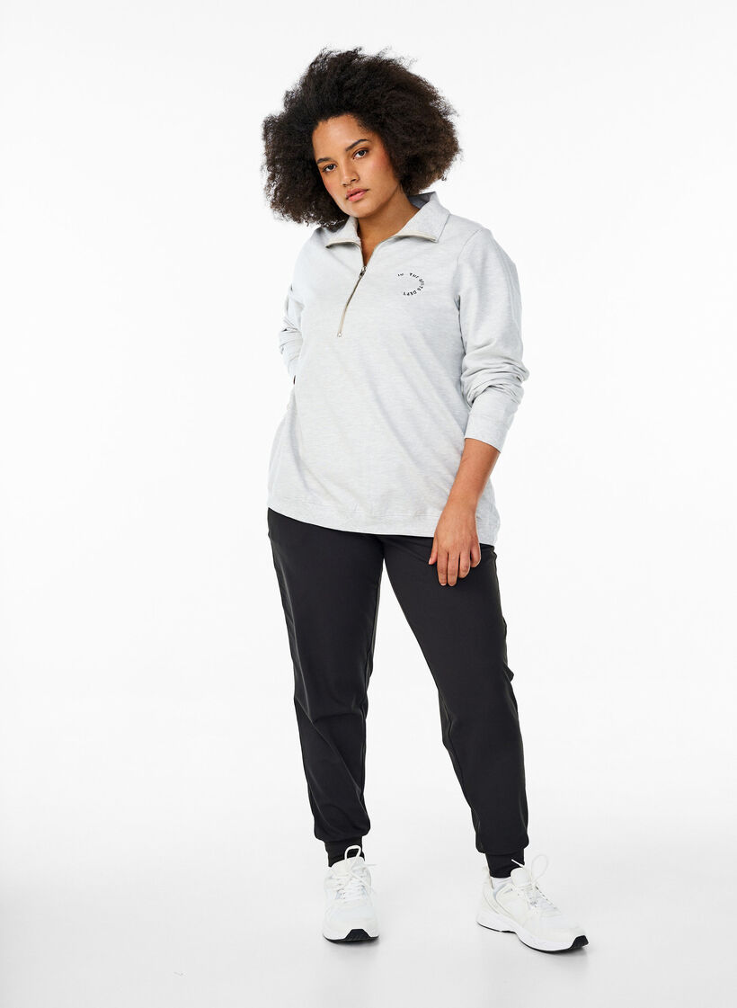 Sweatshirt met korte ritssluiting en hoge hals, Light Grey Melange, Model