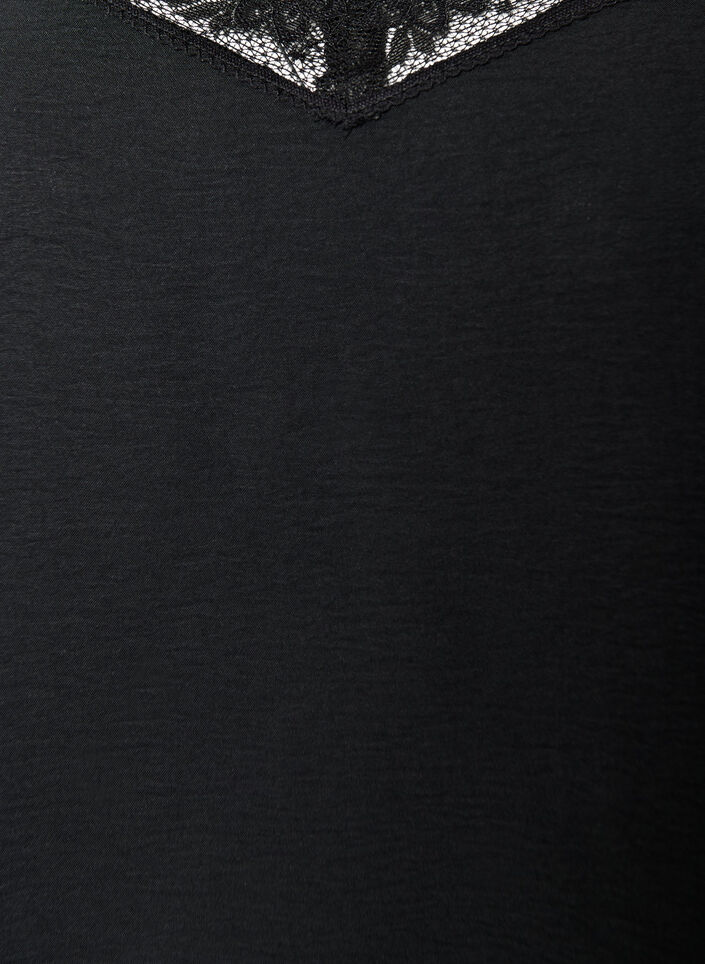 Cami top met V-hals en kanten rand, Zwart, Packshot image number 2