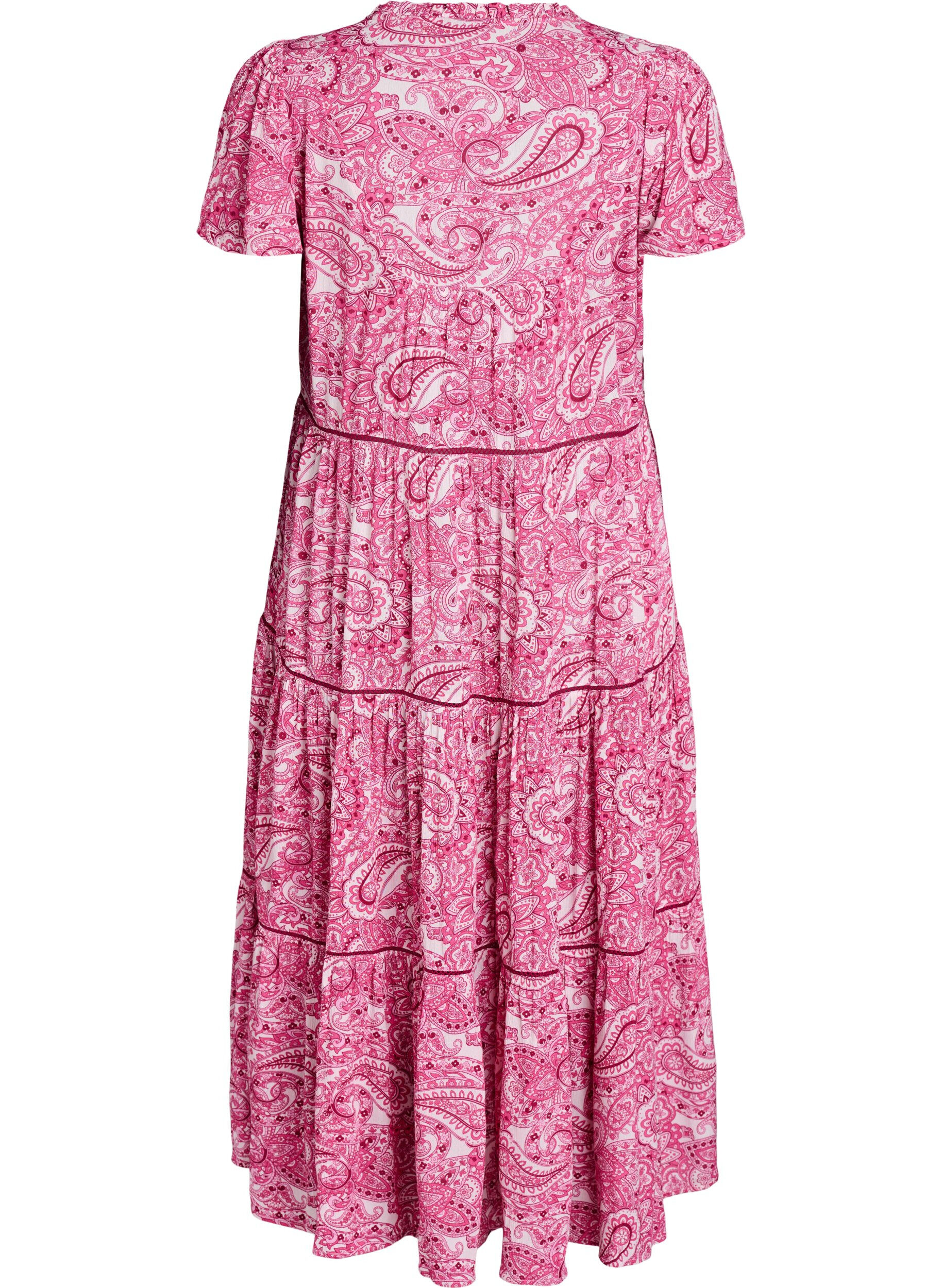 Zizzi Robe midi en viscose &agrave; motif, Rose, Packshot image number 1