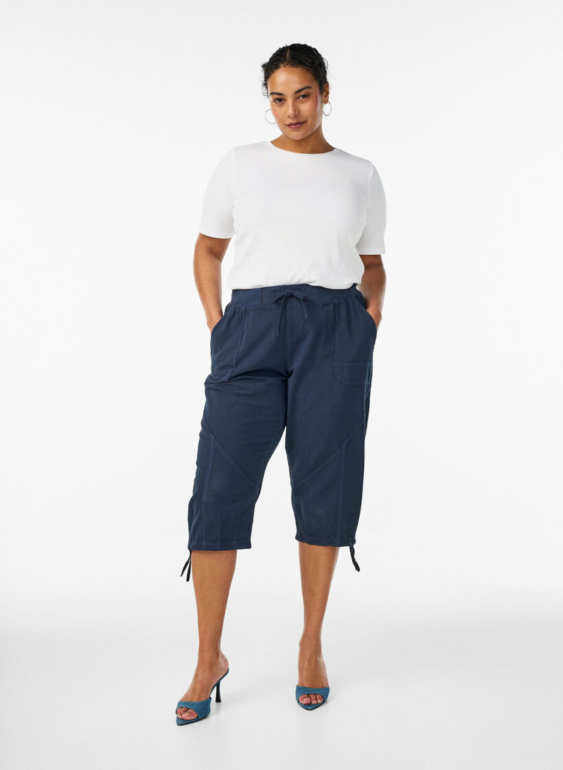 Katoenen Capri-broek, Blauw, Model image number 0