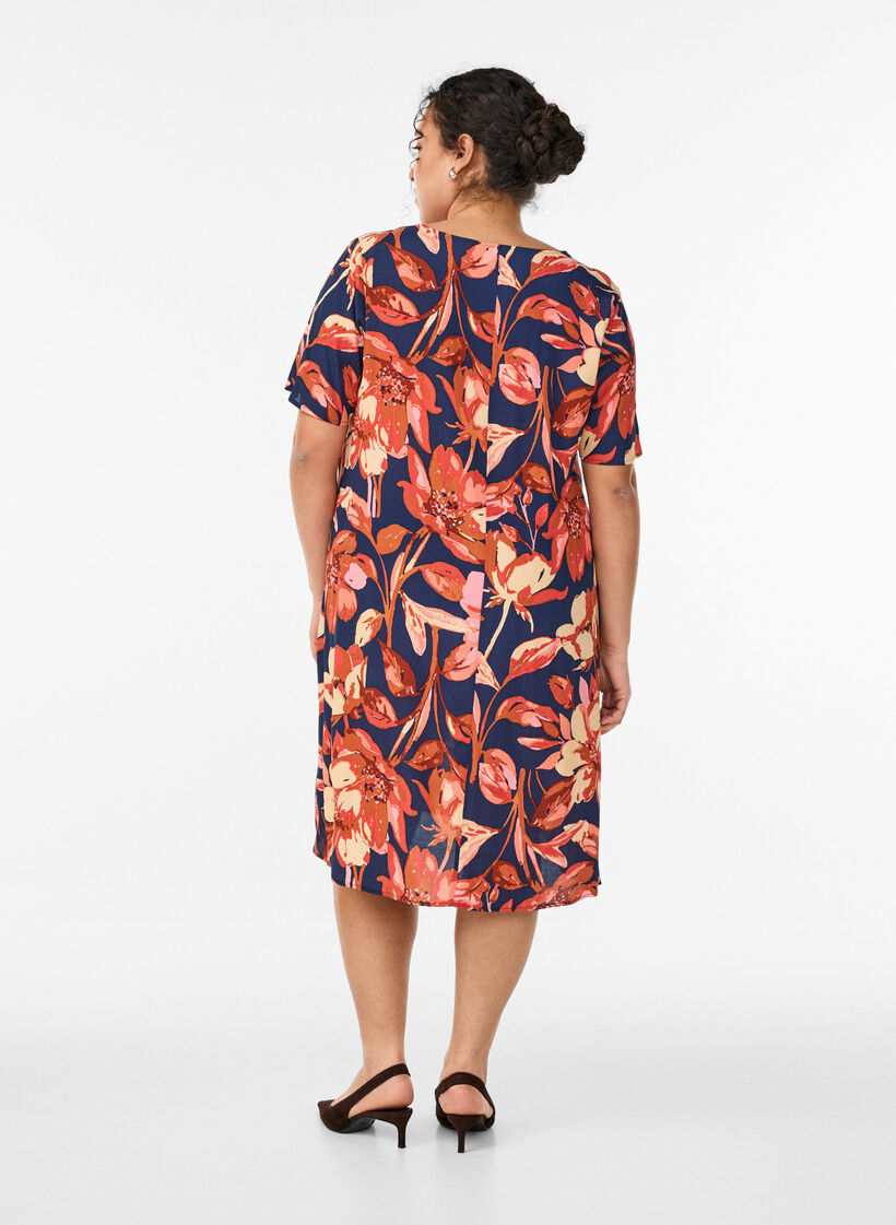 Viscose A-lijn jurk, Oranje, Model image number 2