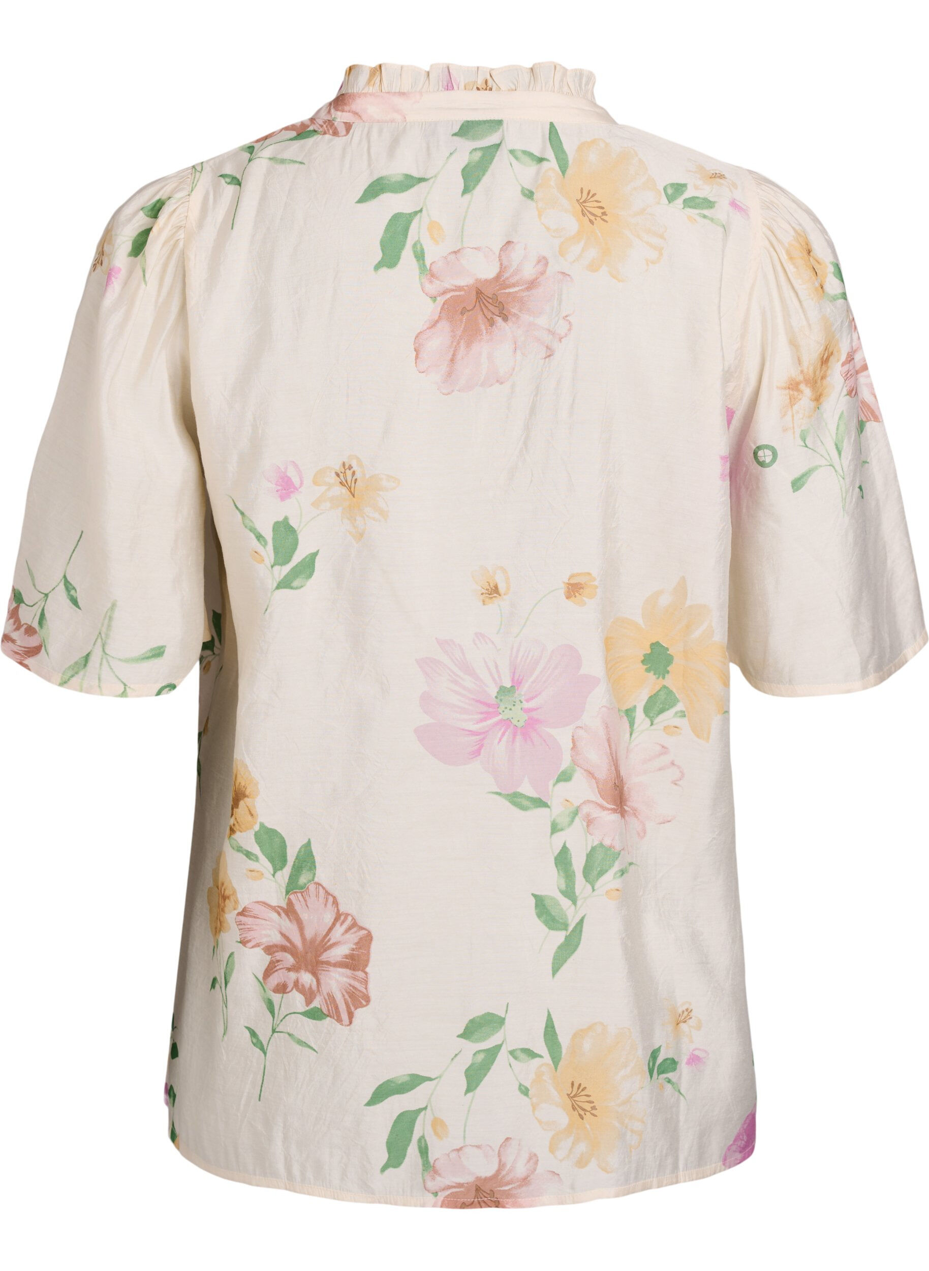 ZizziBloemenblouse met rucheskraag en mouwen 1/2, Beige, Packshot image number 1