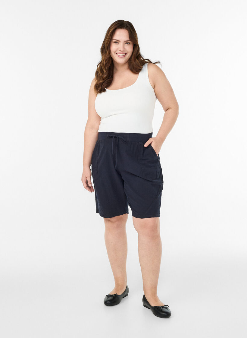 Losse katoenen short met zakken, Blauw, Model image number 1
