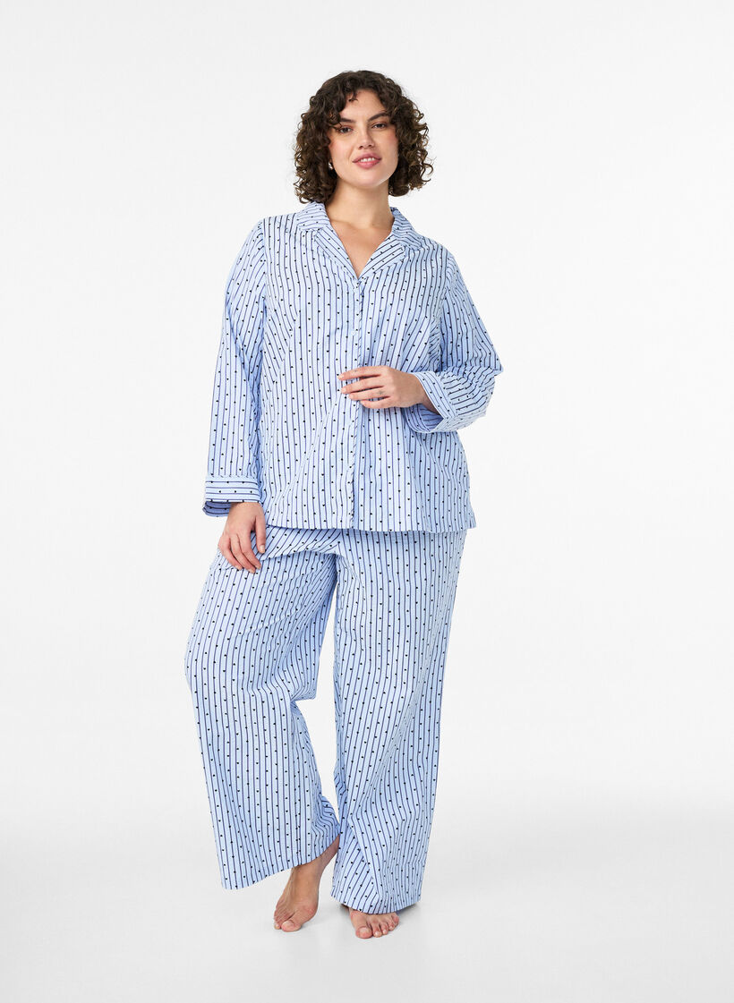 Losse seersucker-pyjamabroek met hoge taille, Blauw, Model image number 0