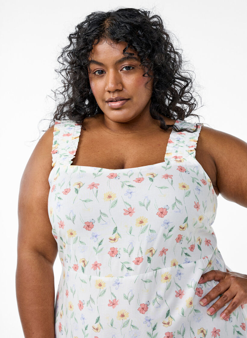 Robe d'&eacute;t&eacute; avec bretelles larges, Blanc, Model image number 2