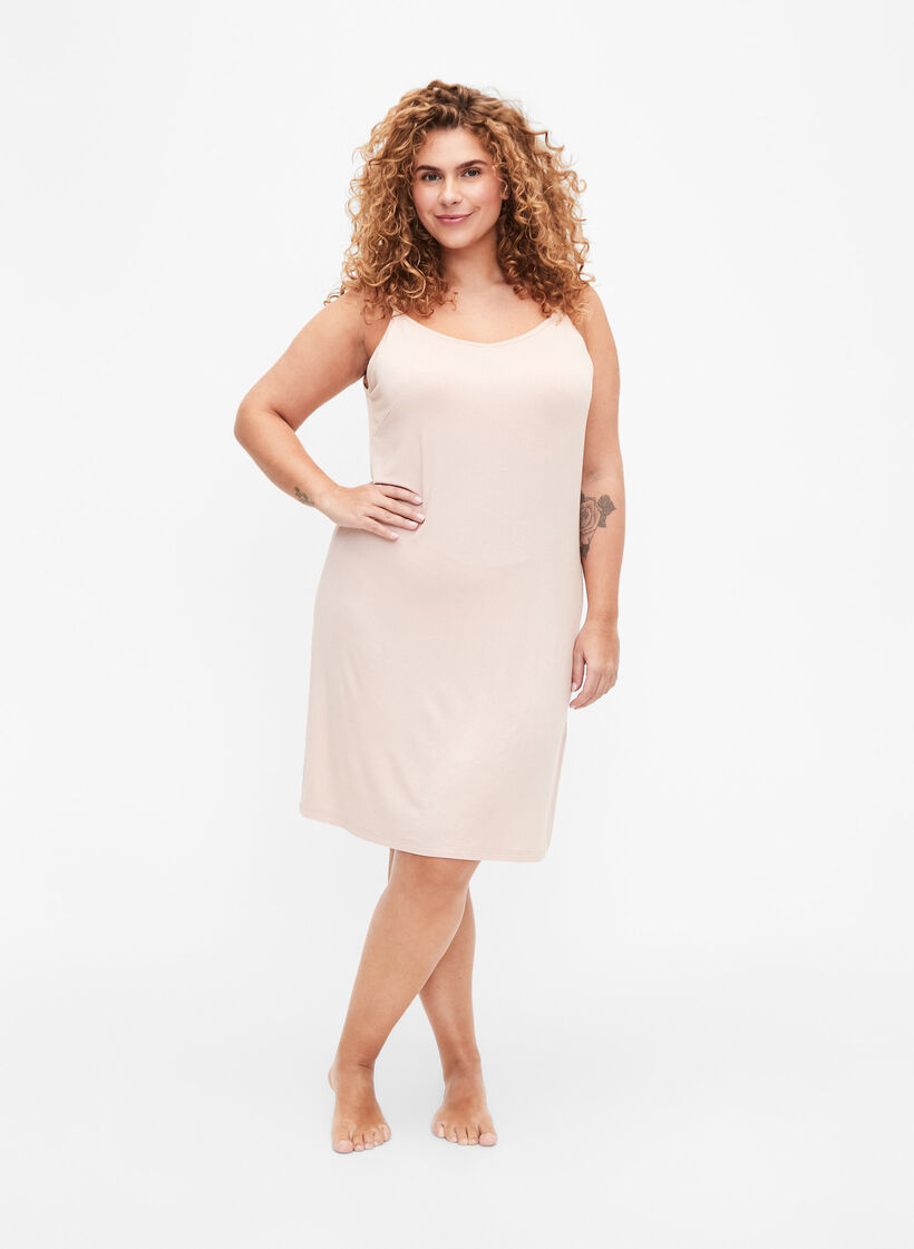 Effen onderjurk in viscose, Vanille, Model image number 1