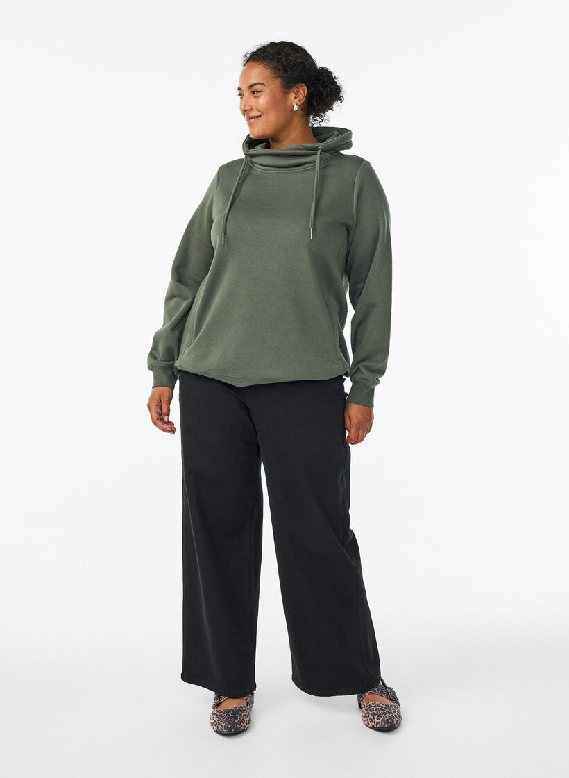 Sweatshirt met hoge kraag en zakken, Groen, Model image number 1
