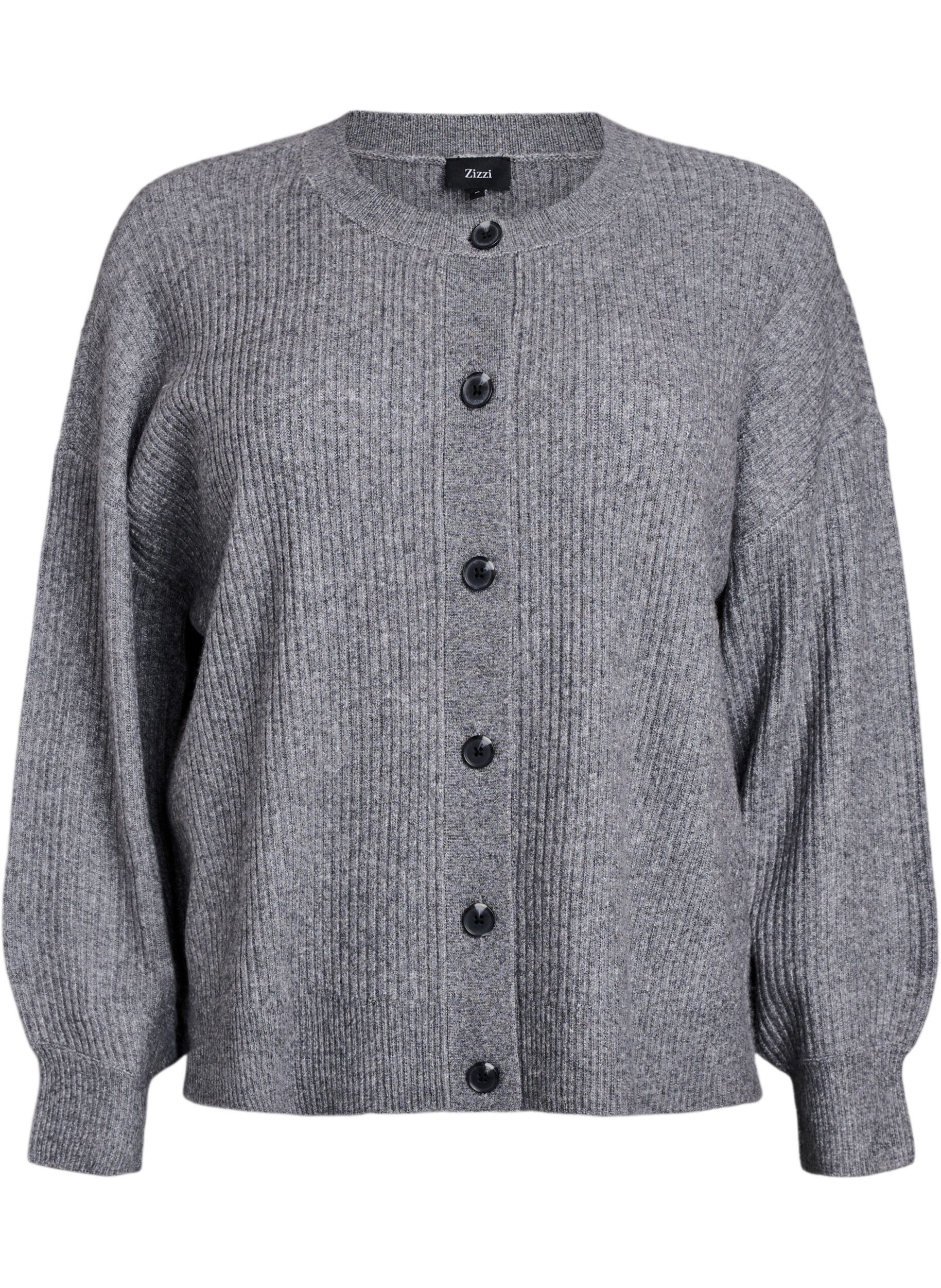 ZizziVest van ribtricot met knopen, Grijs, Packshot image number 0