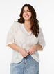 Blouse met kort mouwen en een opengewerkt patroon, Beige, Model image number 0