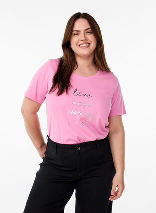 ZizziFLASH - T-shirt met motief, Begonia Pink Live, Model image number 0