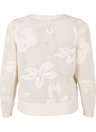 ZizziGebreide cardigan met opengewerkt patroon en strikkoordjes, Birch, Packshot image number 1