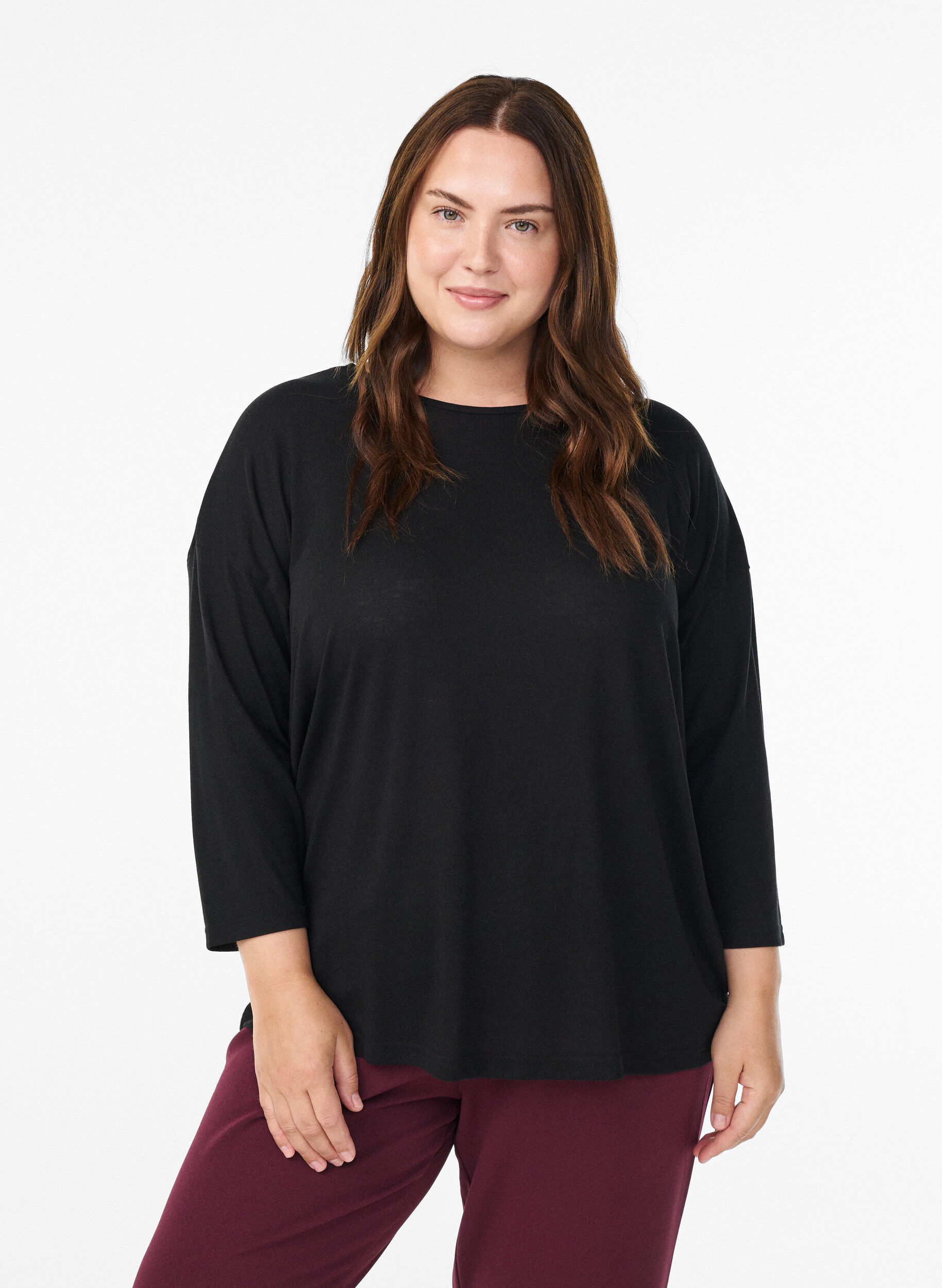 Jersey blouse met 3/4 mouwen, Zwart, Model