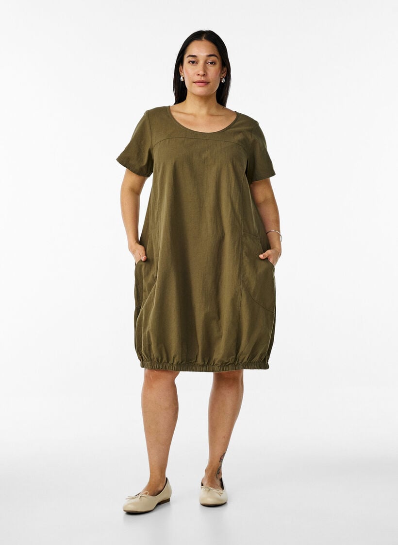 Katoenen jurk met korte mouwen, Groen, Model image number 1