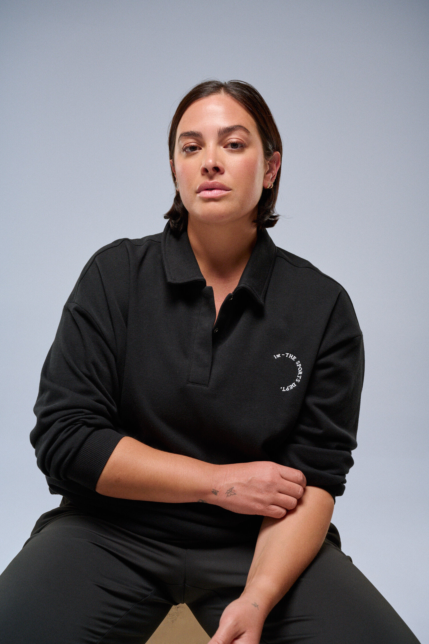 Sweatshirt met polodetails, , Model