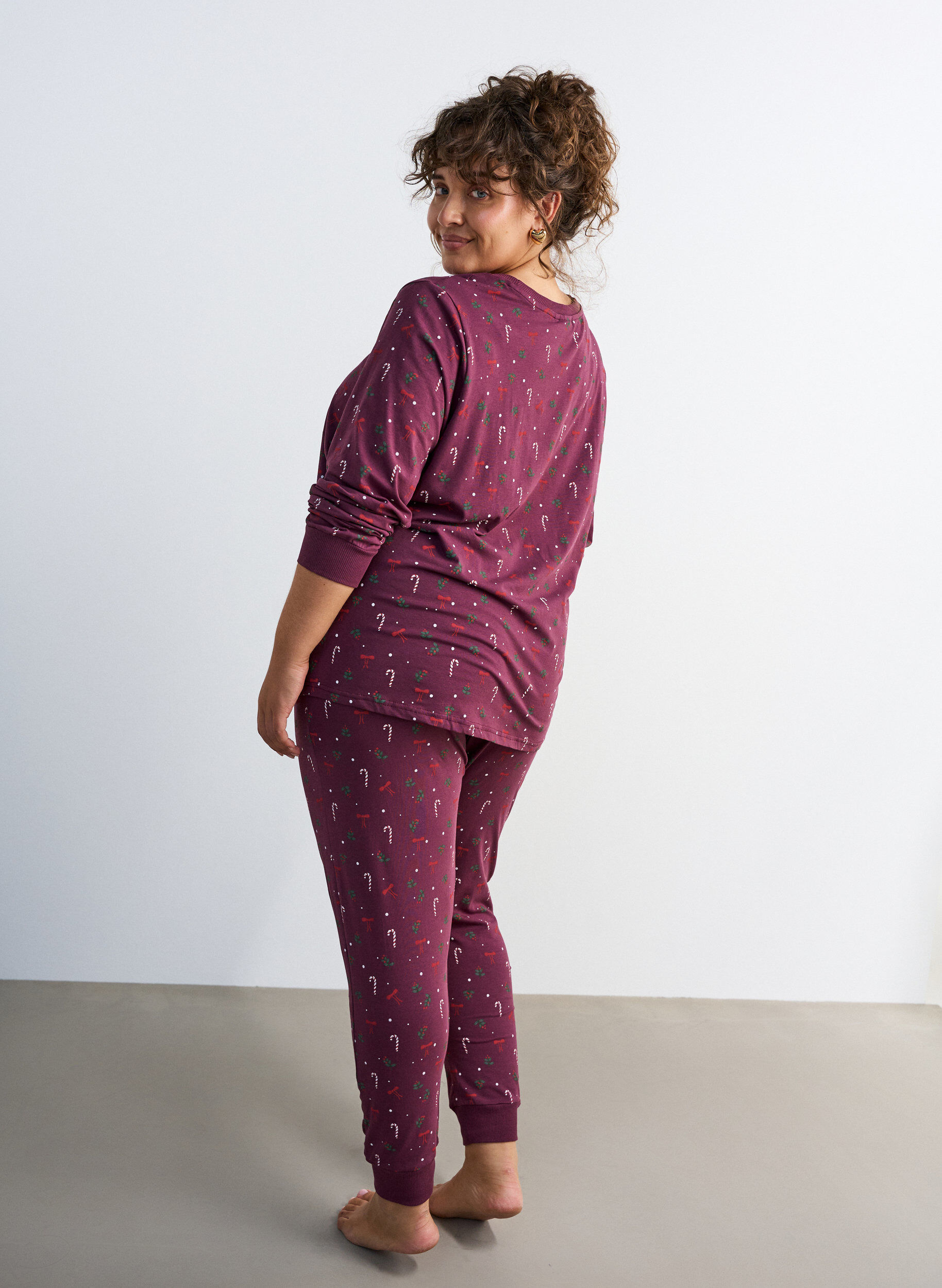 ZizziBedrukte pyjamabroek, Donker Bordeaux, Model image number 1