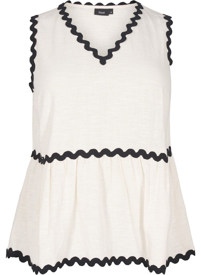 Mouwloze blouse met gekartelde contrasterende randen, Sandshell, Packshot
