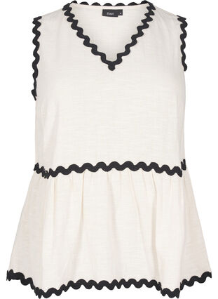 ZizziMouwloze blouse met gekartelde contrasterende randen, Sandshell, Packshot image number 0