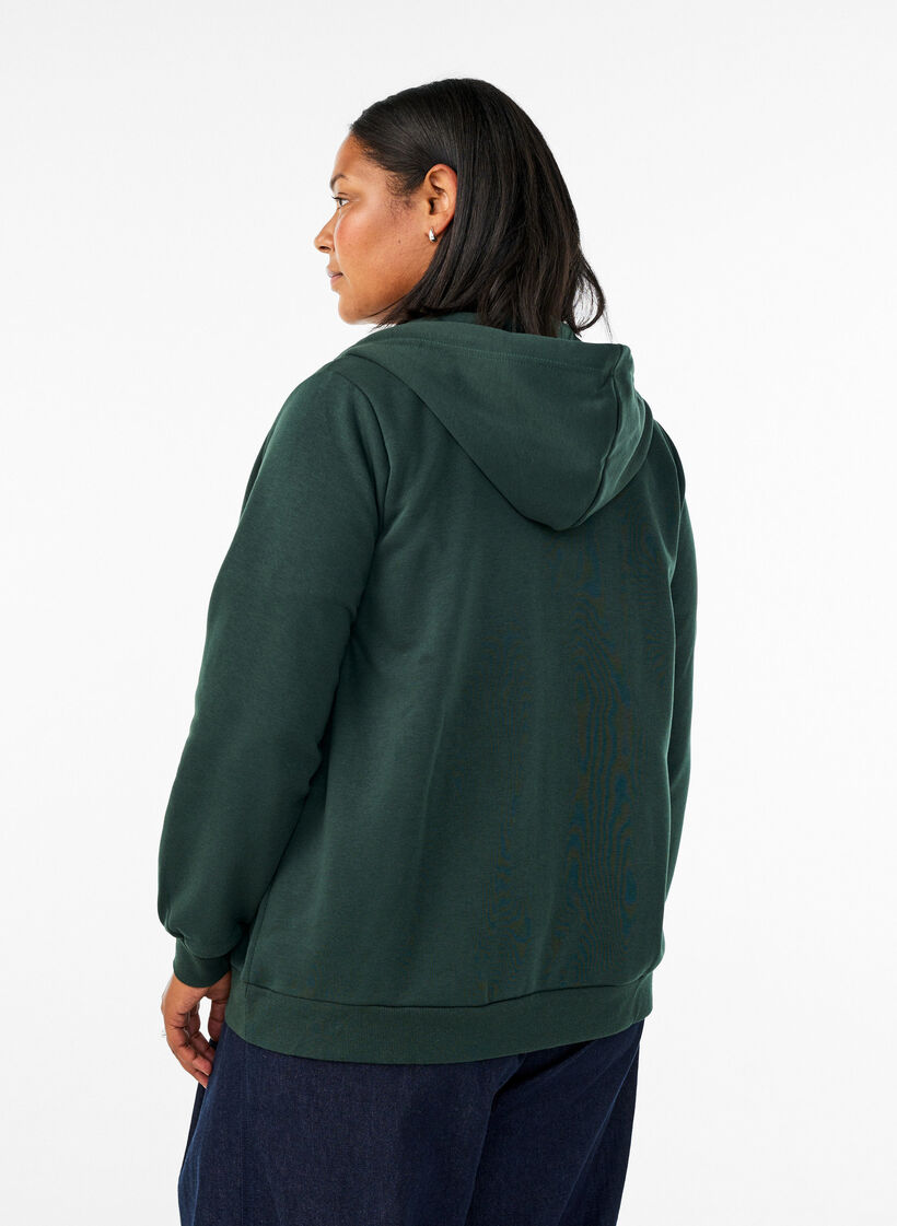Sweatshirt met capuchon, ritssluiting en zakken, Groen, Model image number 2