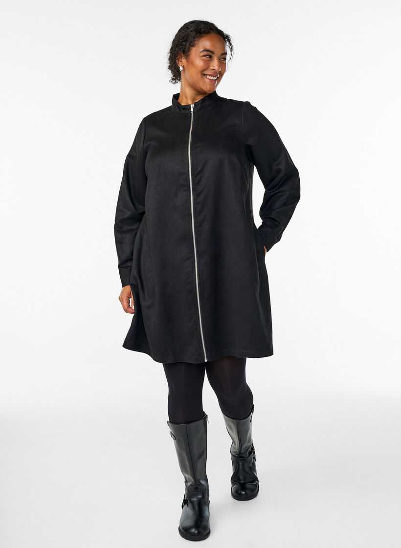 Lang overhemd van imitatie-suède met rits, Zwart, Model image number 1