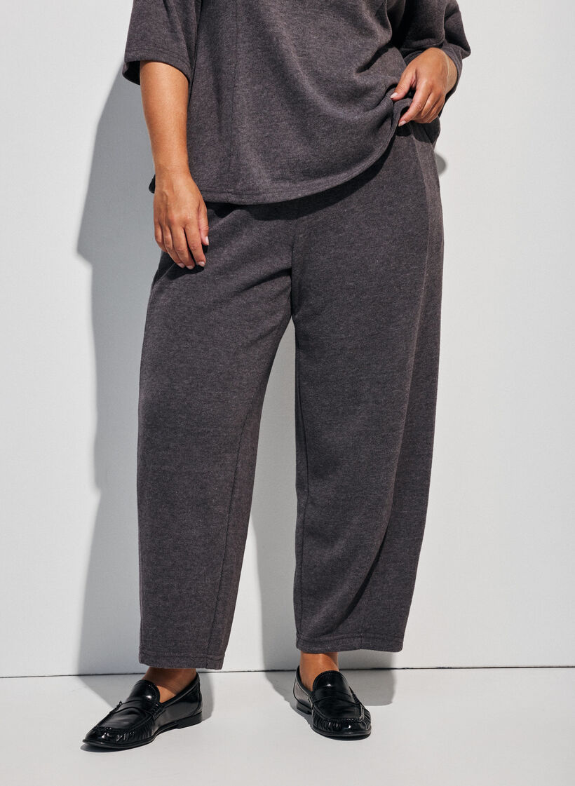 Jerseybroek met een barrel fit en hoge taille, Grijs, Model image number 2