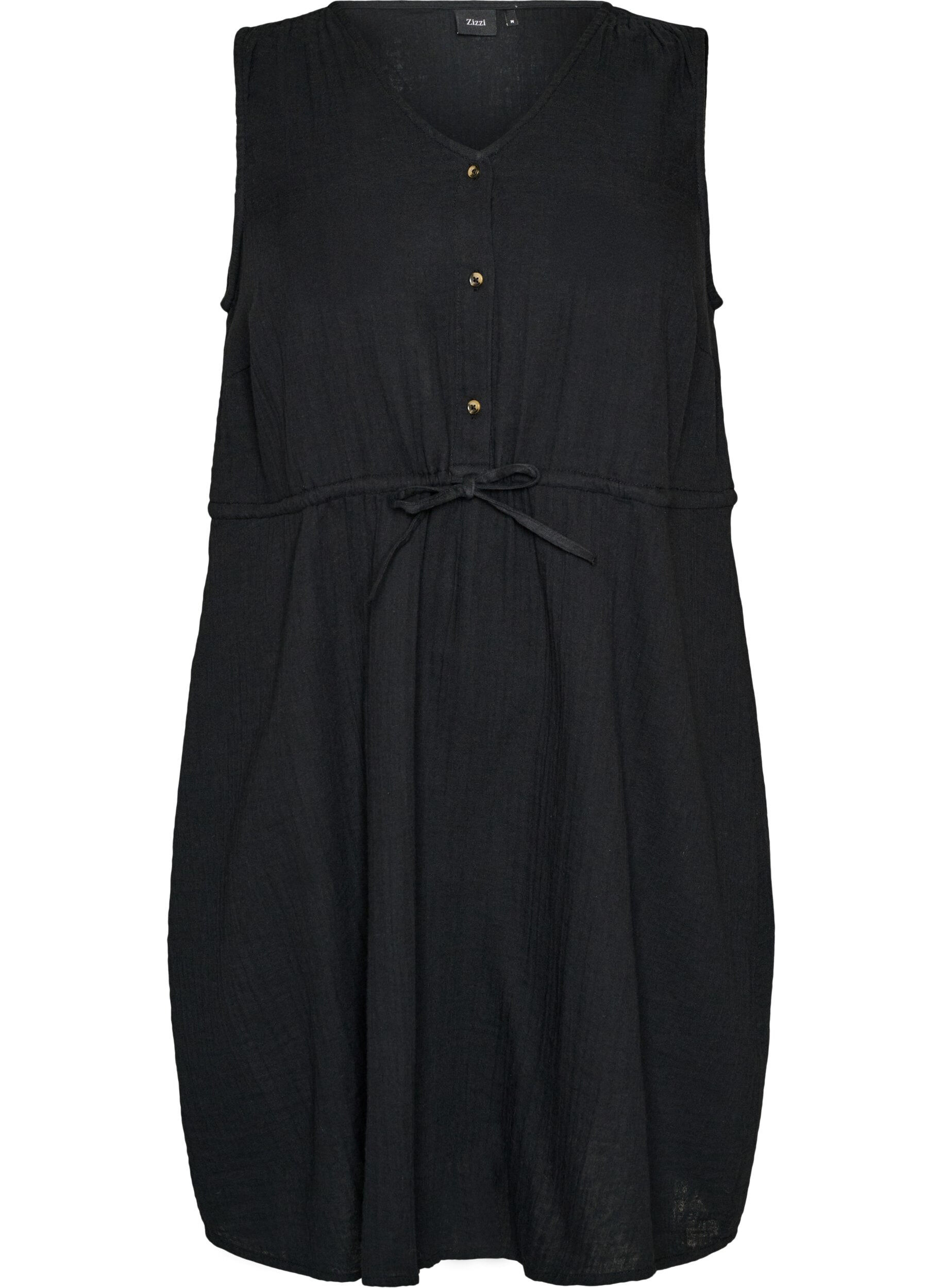 Mouwloze katoenen mousseline jurk met strikkoord